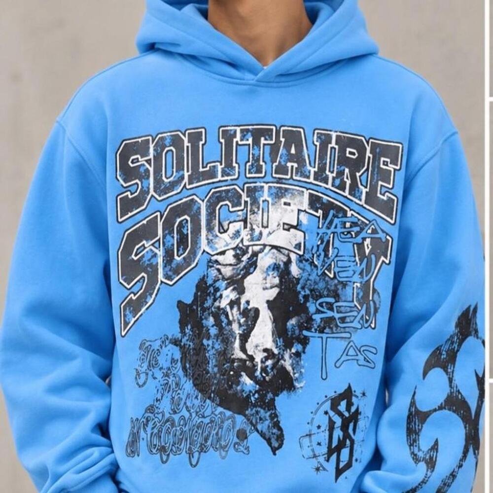 🔥 SOLITAIRE SOCIETY —STREETWEAR-HEAVYWEIGHT GRAPHIC HOODIE 🔥 Size M oversized